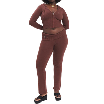 Women's Matching Long Sleeve Sweater Hoodie & High Waist Long Pants Set