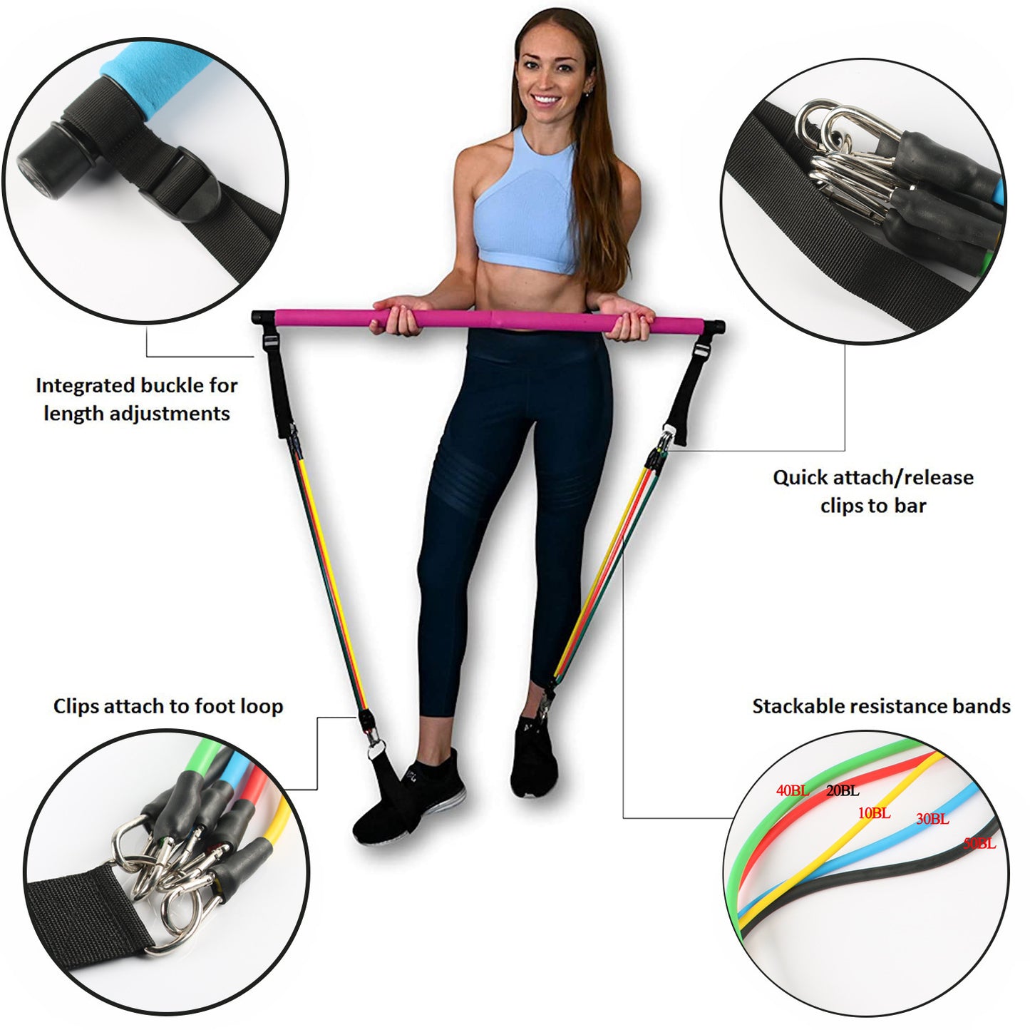 Fitness Yoga Pilates Bar Bodybuilding Resistance Bands