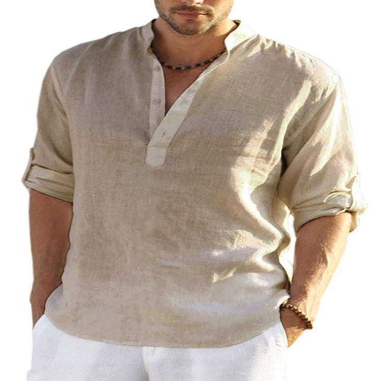 Men's Casual Long Sleeve Cotton Linen Shirt