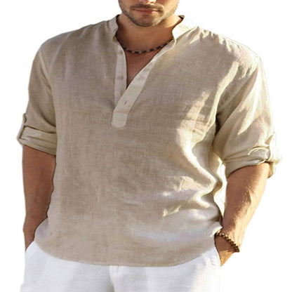 Men's Casual Long Sleeve Cotton Linen Shirt