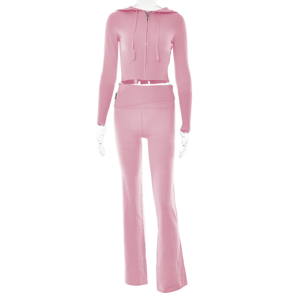 Women's Matching Long Sleeve Sweater Hoodie & High Waist Long Pants Set