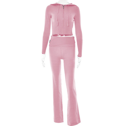 Women's Matching Long Sleeve Sweater Hoodie & High Waist Long Pants Set