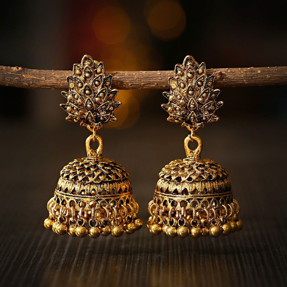 India Vintage Bell Tassel Earrings
