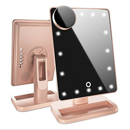 Touch Screen Makeup Mirror With 20 LED Lights & Bluetooth Music Speaker
