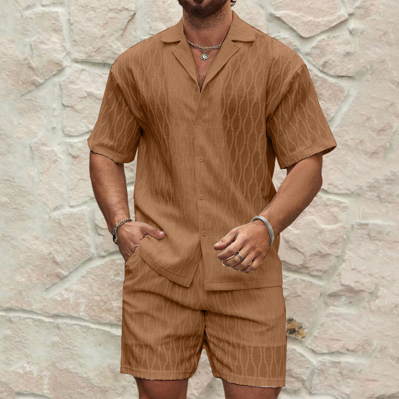 Men's Matching Two Pieces Lapel Button Shirt & Shorts