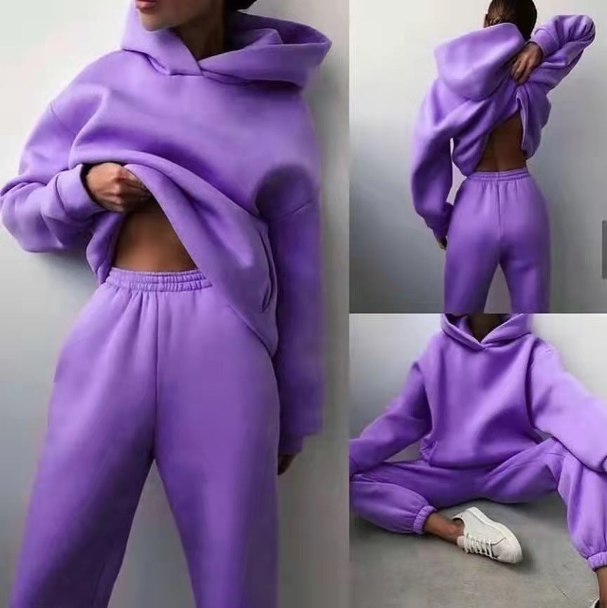 Women's Matching Casual Hooded Sweater & Pants Tracksuit