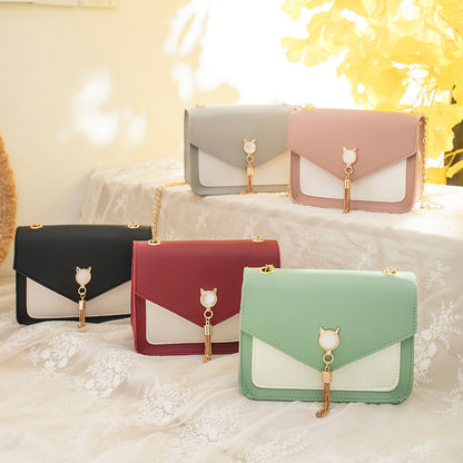Small Messenger Bag Sweet And Cute With Cat Tassel Decoration Chain
