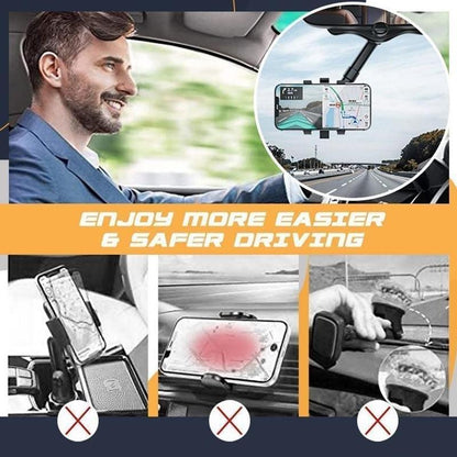 Rotatable And Retractable Rearview Mirror Phone Holder Mount For Car