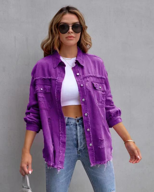 Women's Fashion Ripped Shirt Jacket