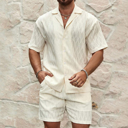 Men's Matching Two Pieces Lapel Button Shirt & Shorts