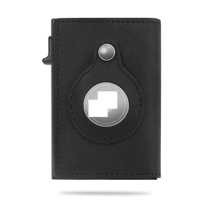 RFID Card Holder Mens Leather Wallet With AirTag Holder