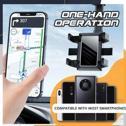Rotatable And Retractable Rearview Mirror Phone Holder Mount For Car