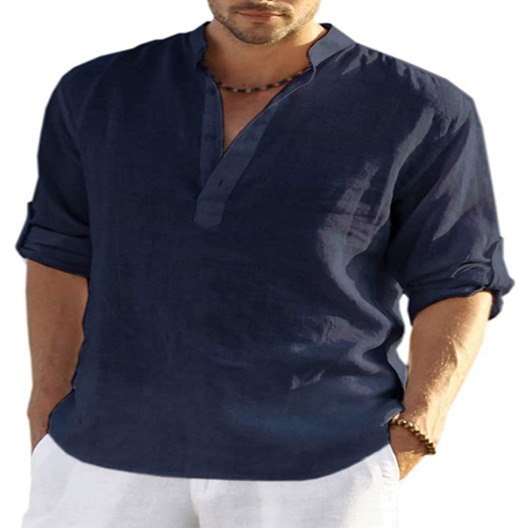 Men's Casual Long Sleeve Cotton Linen Shirt