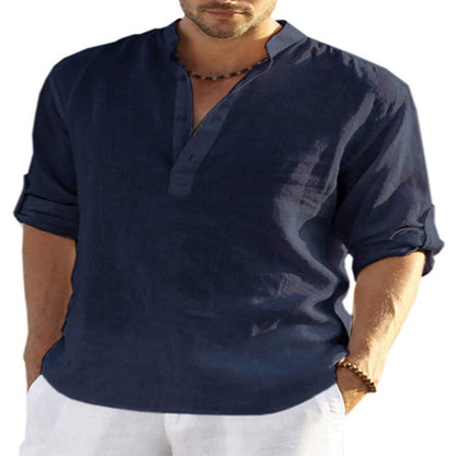 Men's Casual Long Sleeve Cotton Linen Shirt