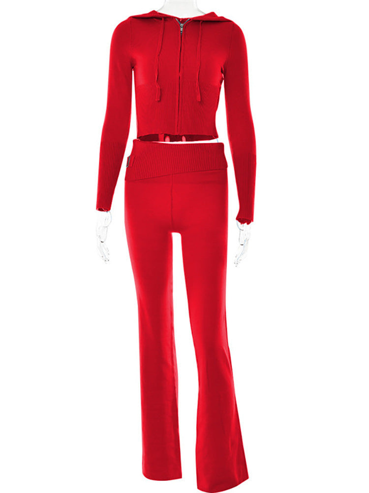 Women's Matching Long Sleeve Sweater Hoodie & High Waist Long Pants Set