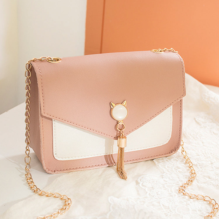 Small Messenger Bag Sweet And Cute With Cat Tassel Decoration Chain