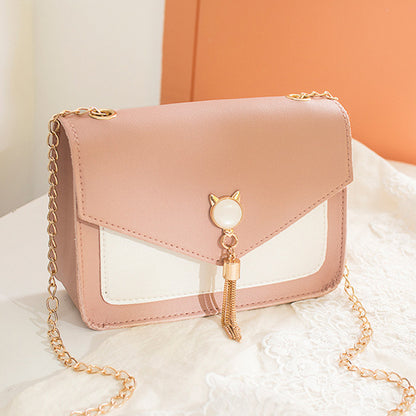 Small Messenger Bag Sweet And Cute With Cat Tassel Decoration Chain