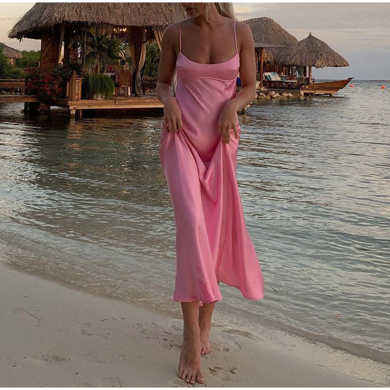 Women's Sleeveless Satin Long Dresses