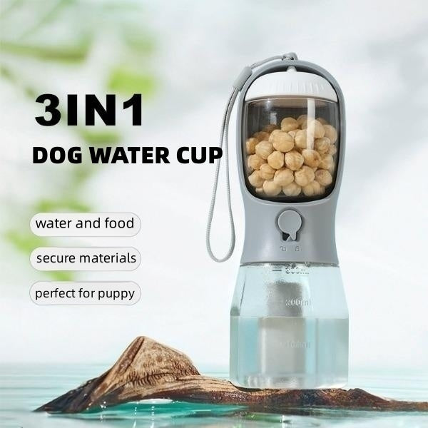 Three-in-one Portable Pet Cups Water Bottle, Food Container and Waist Bag Holder