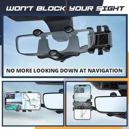 Rotatable And Retractable Rearview Mirror Phone Holder Mount For Car