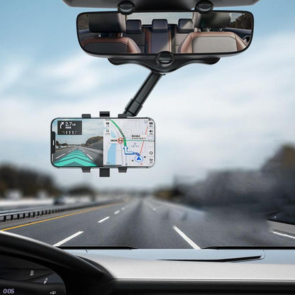 Rotatable And Retractable Rearview Mirror Phone Holder Mount For Car