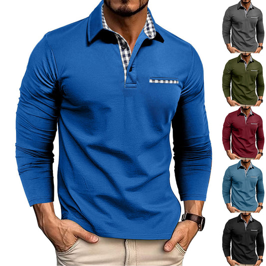 Casual Plaid Long Sleeve Polo Shirt