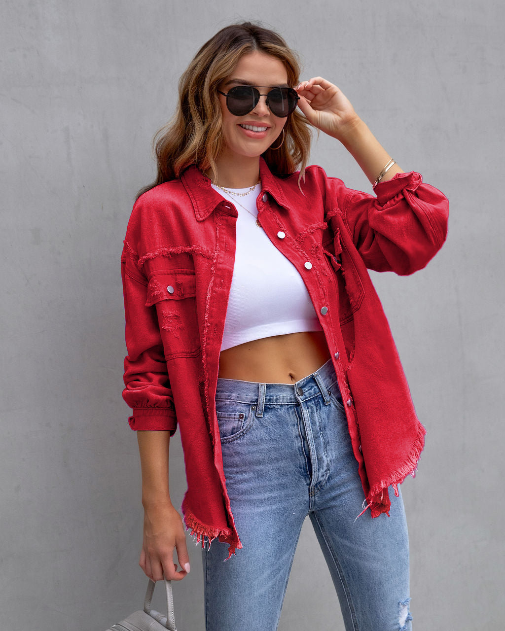 Women's Fashion Ripped Shirt Jacket
