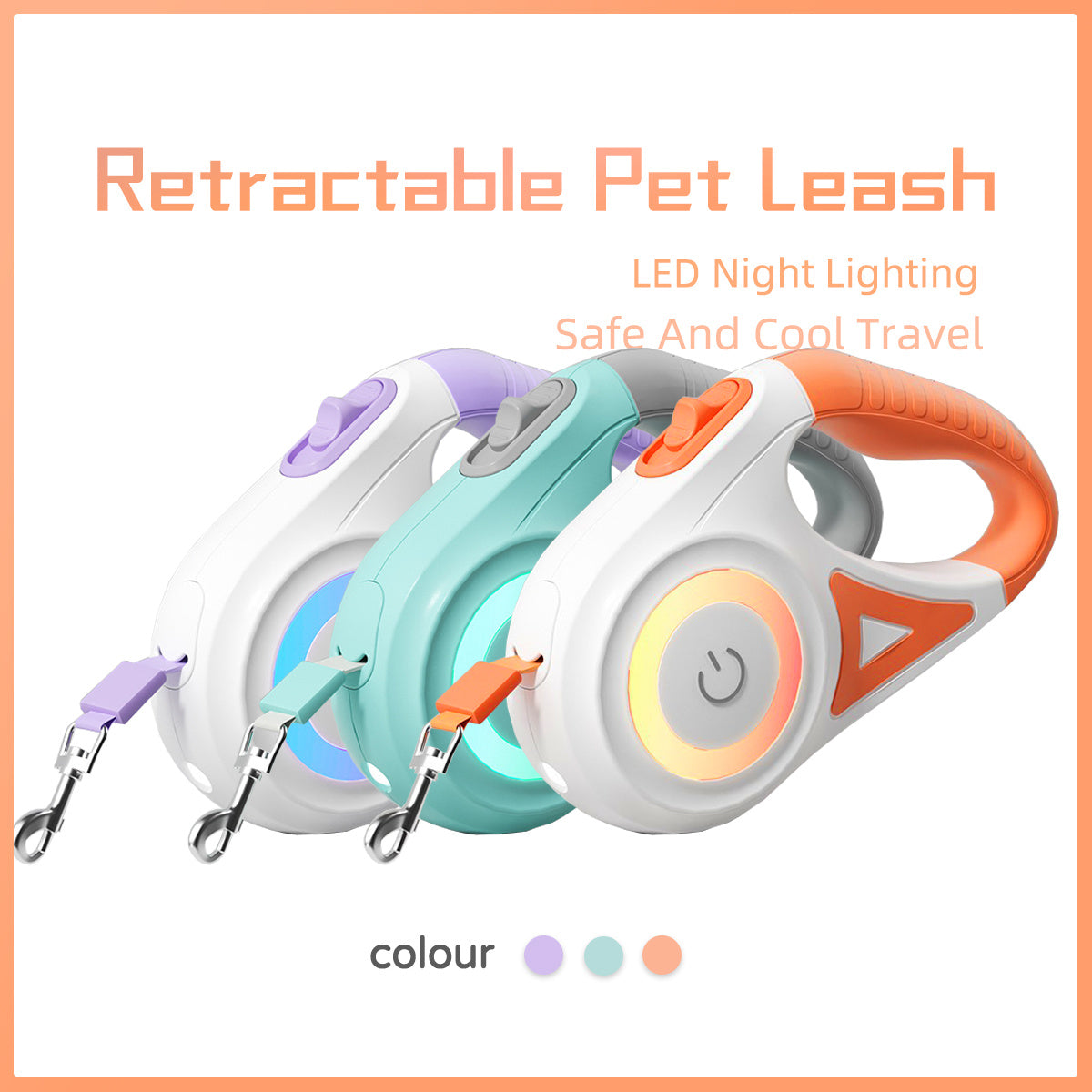 Retractable Colourful Leash And Collar