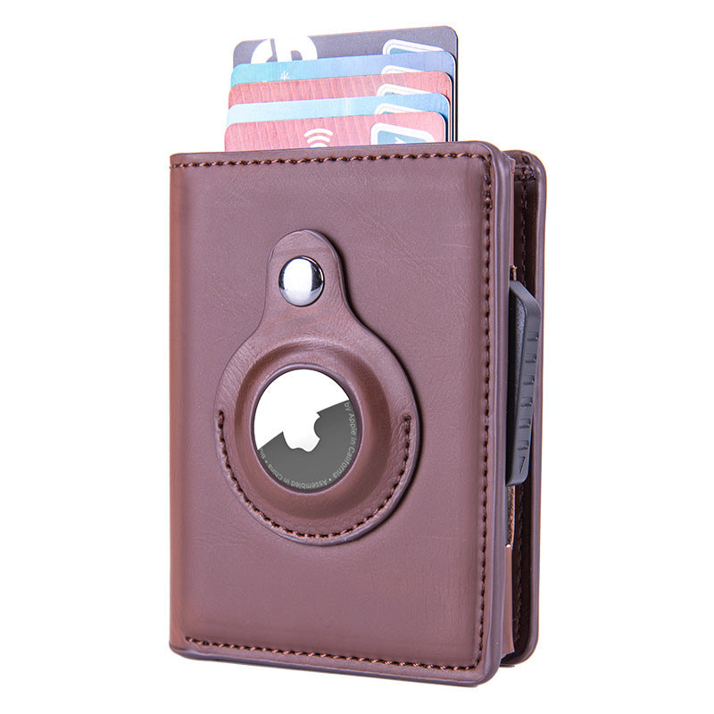 RFID Card Holder Mens Leather Wallet With AirTag Holder