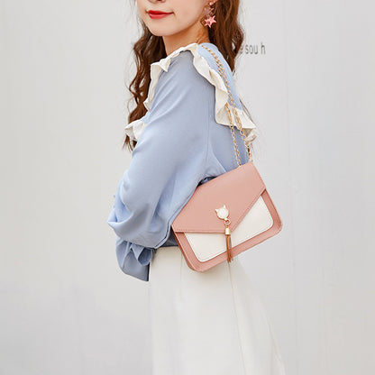 Small Messenger Bag Sweet And Cute With Cat Tassel Decoration Chain