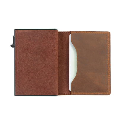 RFID Card Holder Mens Leather Wallet With AirTag Holder