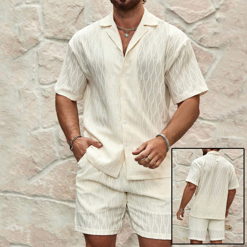 Men's Matching Two Pieces Lapel Button Shirt & Shorts
