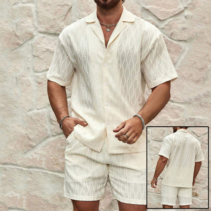 Men's Matching Two Pieces Lapel Button Shirt & Shorts