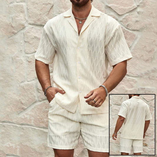 Men's Matching Two Pieces Lapel Button Shirt & Shorts