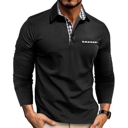 Casual Plaid Long Sleeve Polo Shirt