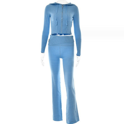 Women's Matching Long Sleeve Sweater Hoodie & High Waist Long Pants Set