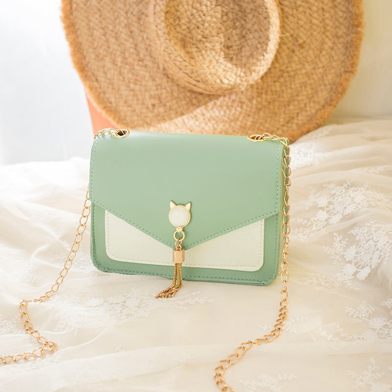 Small Messenger Bag Sweet And Cute With Cat Tassel Decoration Chain