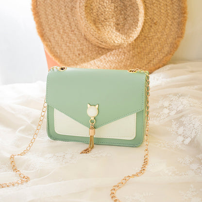 Small Messenger Bag Sweet And Cute With Cat Tassel Decoration Chain