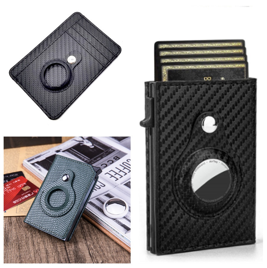 RFID Card Holder Mens Leather Wallet With AirTag Holder