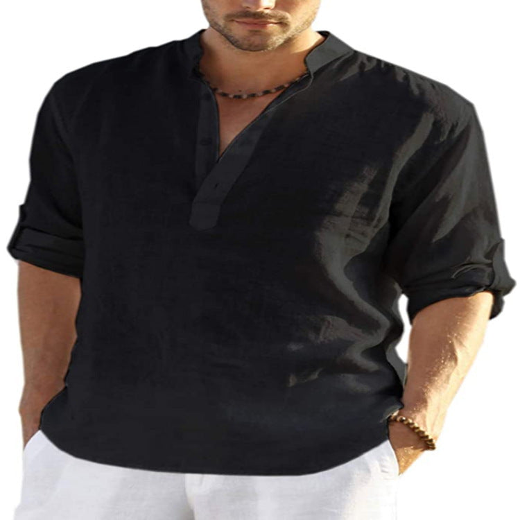 Men's Casual Long Sleeve Cotton Linen Shirt