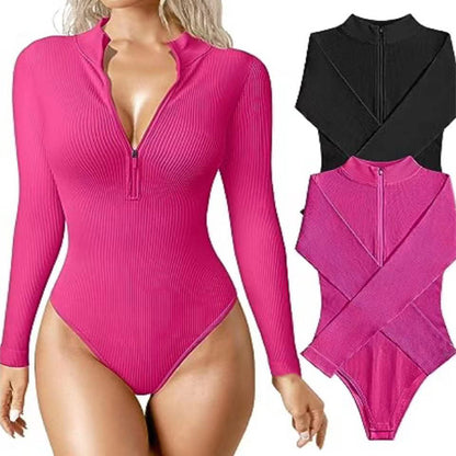 Women's Seamless Long Sleeve Zipper Jumpsuit Shapewear