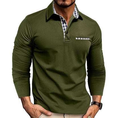 Casual Plaid Long Sleeve Polo Shirt