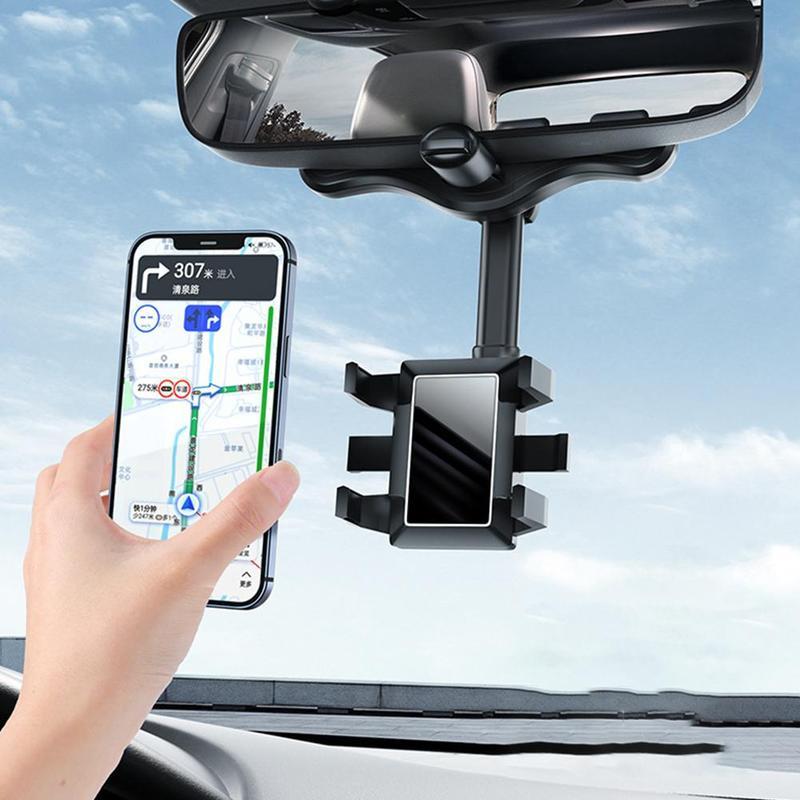 Rotatable And Retractable Rearview Mirror Phone Holder Mount For Car
