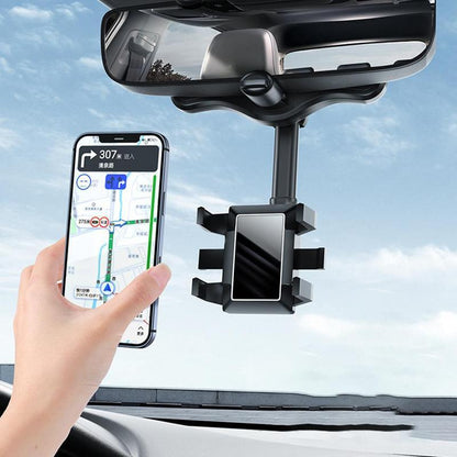 Rotatable And Retractable Rearview Mirror Phone Holder Mount For Car