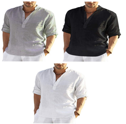 Men's Casual Long Sleeve Cotton Linen Shirt